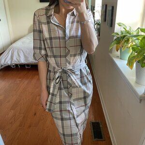 Barbour Plaid Belted Button Down Dress Grey 4